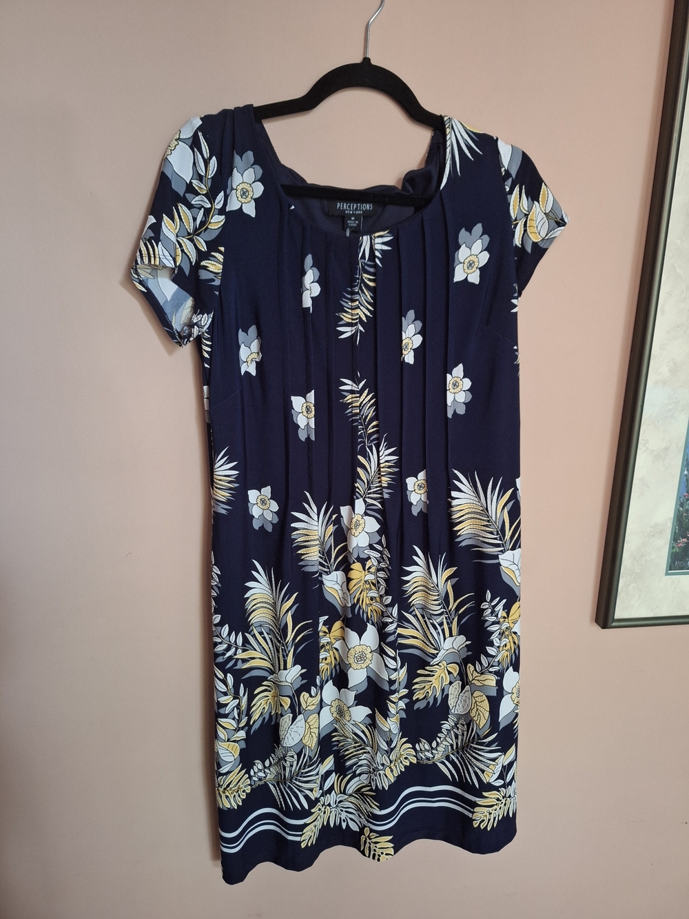 Perceptions Navy Floral Pleated Shift Dress
